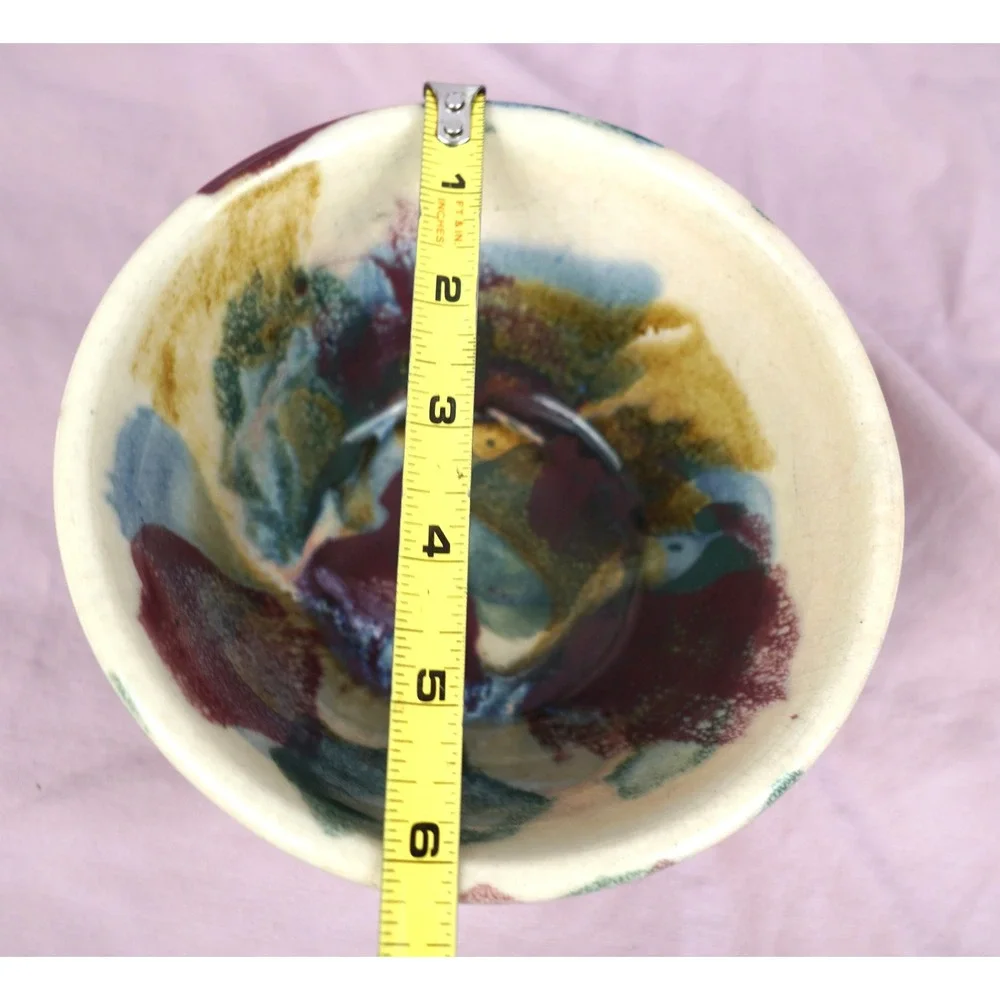 D. K. Clay Hand Thrown Glazed Art Pottery Bowl 1996 paint splatter Multicolor NC